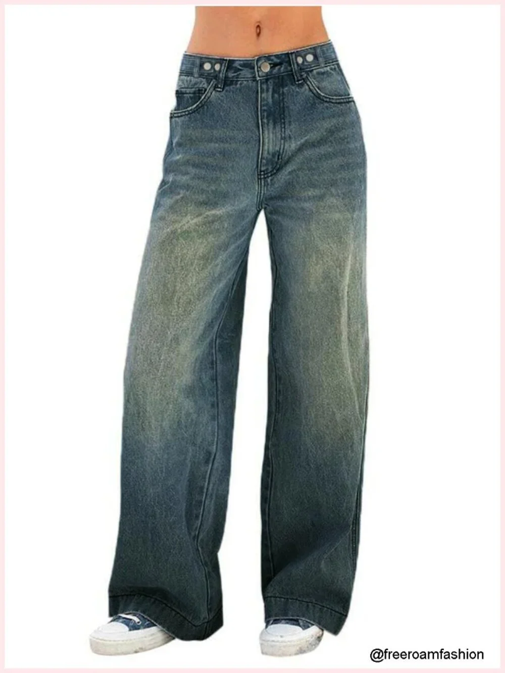 High Waist Wide Leg Baggy Jeans Stretch Boyfriend Denim Pants with Pockets